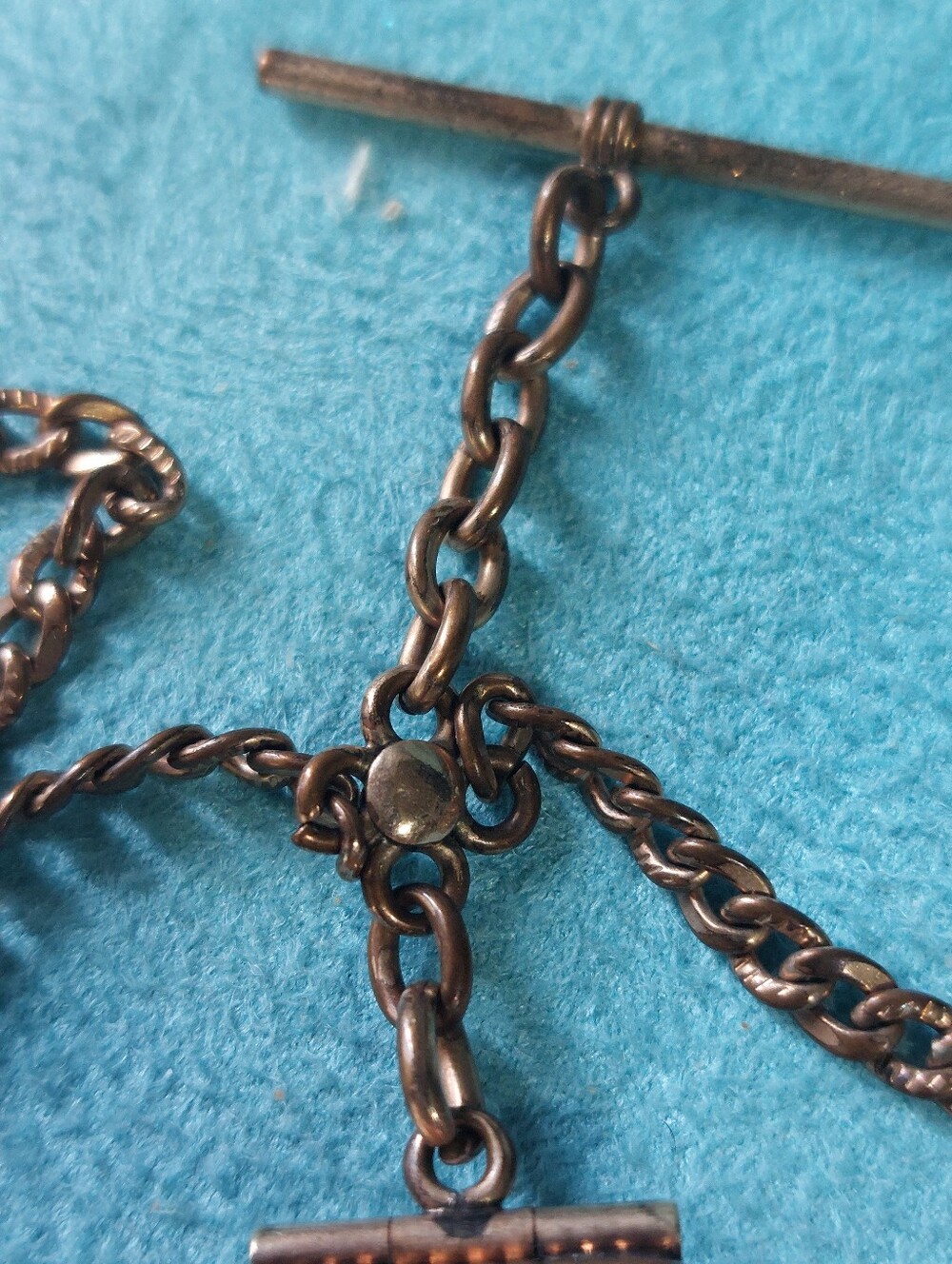 Victorian Diamond-Cut Curb Chain, Double Sided Fob w/T-Bar, Gold-filled, Unisex - Picture 13 of 15